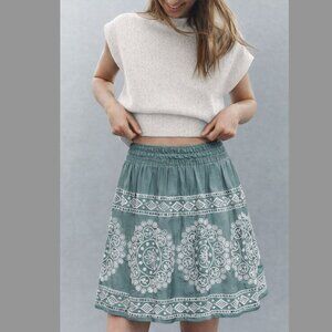 BLUE TASSEL: Silk Cotton Embroidery Skirt